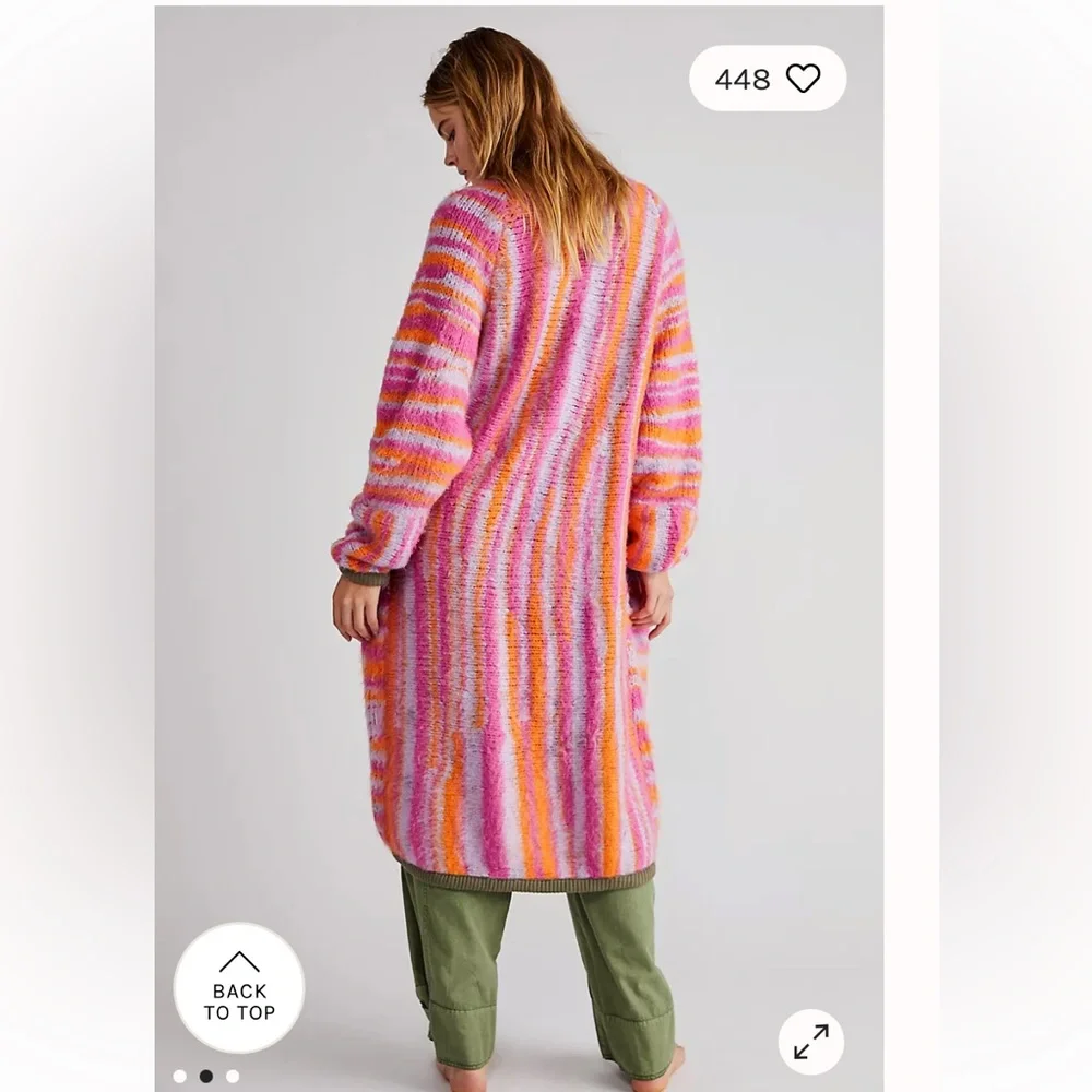 Free People Pink Orange Striped Long Cardigan